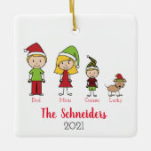 Kerstman - Aangepaste familie met hond Keramisch Ornament (Voorkant)