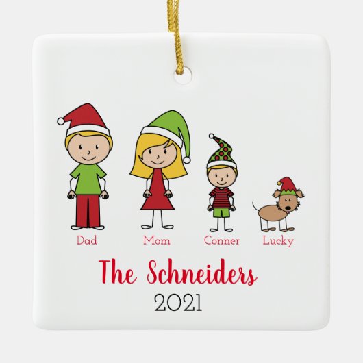 Kerstman - Aangepaste familie met hond Keramisch Ornament (Voorkant)