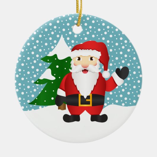 Kerstman, aangepaste familienaam en kerstmis keramisch ornament (Voorkant)