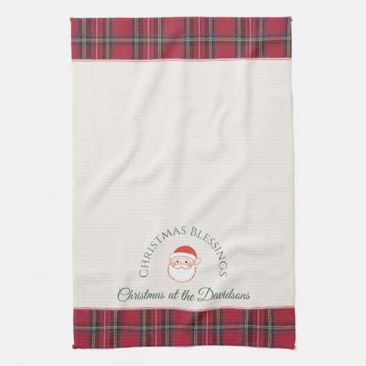 Kerstman Aangepaste Naam Achternaam & Tekst Kerstm Theedoek (Verticaal)