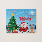 Kerstman Aangepaste Naam Kind Puzzel (Horizontaal)