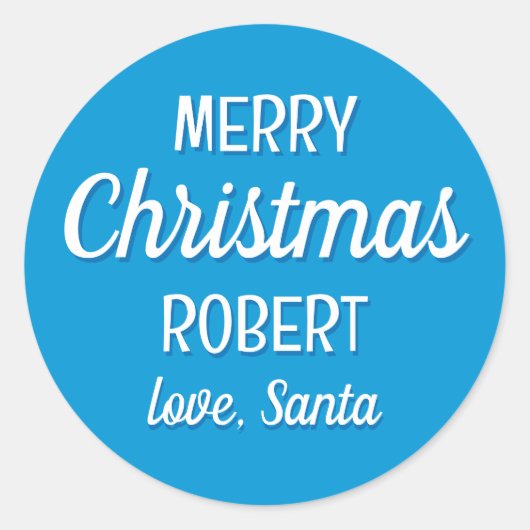 Kerstman Aangepaste Naam Typografie Blauw Ronde Sticker (Voorkant)