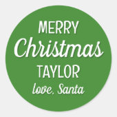 Kerstman Aangepaste Naam Typografie Groen Ronde Sticker (Voorkant)