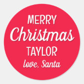 Kerstman Aangepaste Naam Typografie Rood Ronde Sticker (Voorkant)