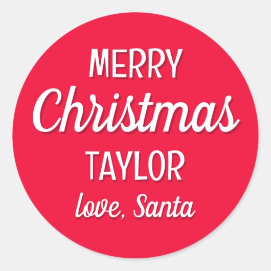 Kerstman Aangepaste Naam Typografie Rood Ronde Sticker (Voorkant)