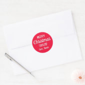 Kerstman Aangepaste Naam Typografie Rood Ronde Sticker (Envelop)
