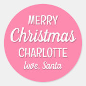Kerstman Aangepaste Naam Typografie Roze Ronde Sticker (Voorkant)