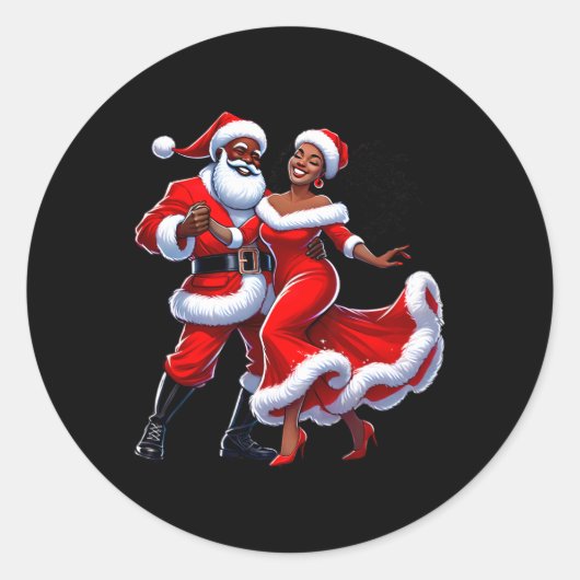 Kerstman Afrikaanse Kerstman Mevrouw Claus Dancing Ronde Sticker (Voorkant)