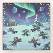 Kerstman Alien Sneeuwengelen, Glas Onderzetter