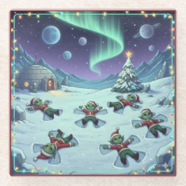Kerstman Alien Sneeuwengelen, Glas Onderzetter