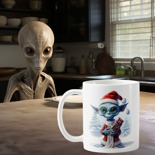Kerstman Alien UFO Koffiemok