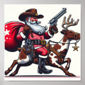 Kerstman als cowboy poster (Voorkant)
