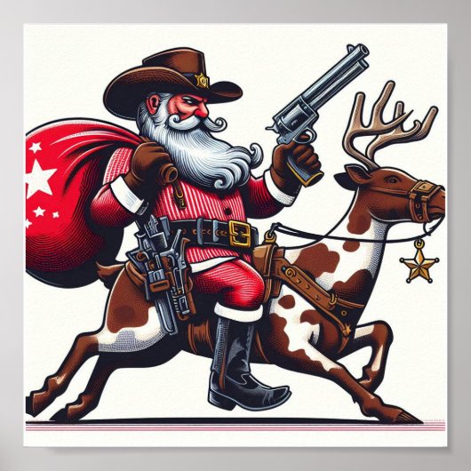 Kerstman als cowboy poster (Voorkant)