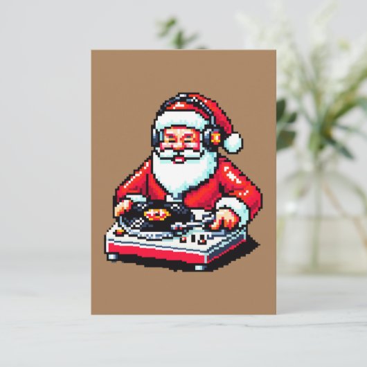 Kerstman als DJ: 8-bit Kerstmis Cheer Kaart (Staand voorkant)