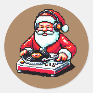 Kerstman als DJ: 8-bit Kerstmis Cheer Ronde Sticker