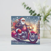 Kerstman als motorrijder feestdagenkaart (Staand voorkant)