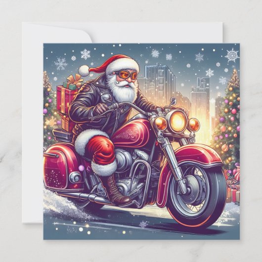 Kerstman als motorrijder feestdagenkaart (Voorkant)