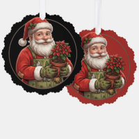 Kerstman als tuinman Poinsettia Kerstornament