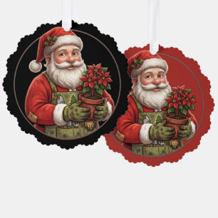 Kerstman als tuinman Poinsettia Kerstornament Ornament Kaart