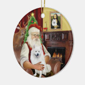 Kerstman- Amerikaanse Eskimohond Keramisch Ornament (Links)