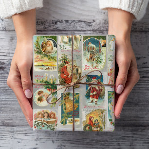 kerstman, Angels en Wintercollage Cadeaupapier