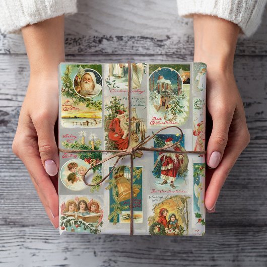 kerstman, Angels en Wintercollage Cadeaupapier