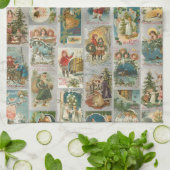  kerstman, Angels en Wintercollage Theedoek (Gevouwen)