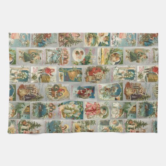  kerstman, Angels en Wintercollage Theedoek (Horizontaal)