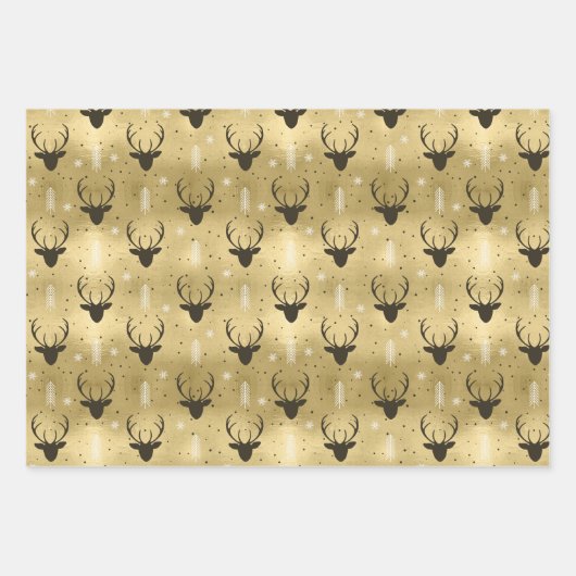Kerstman Antler Stripes Gold/Br ID864 Inpakpapier Vel (Voorkant)