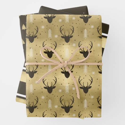 Kerstman Antler Stripes Gold/Br ID864 Inpakpapier Vel (In situ)