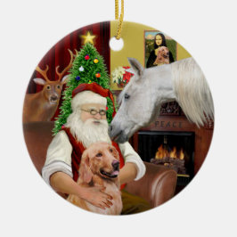 Kerstman - Arabische paard en Goudkleurige Keramisch Ornament