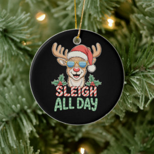 Kerstman Arrangerend Koele Rendier Zonnebril Kerst Keramisch Ornament