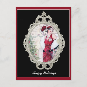 Kerstman  Art Deco Elegant Woman Briefkaart