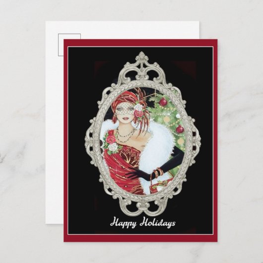 Kerstman Art Deco Elegant Woman Briefkaart (Voorkant / Achterkant)