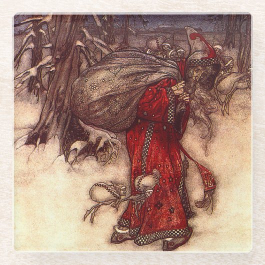 Kerstman Arthur Rackham Glazen Onderzetter (Voorkant)