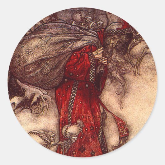 Kerstman Arthur Rackham Ronde Sticker (Voorkant)