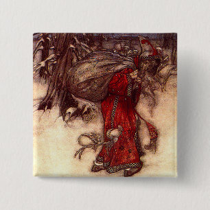 Kerstman Arthur Rackham Vierkante Button 5,1 Cm