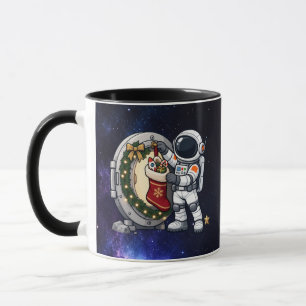 Kerstman Astronaut Hangt een Maan Kous Mok