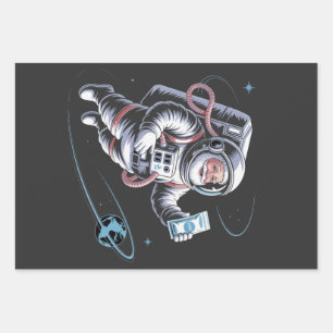 Kerstman Astronaut met Ruimtepak Feestelijke Kerst Inpakpapier Vel