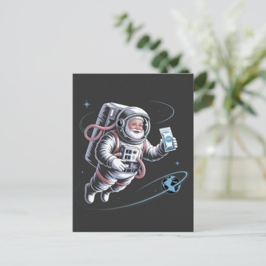 Kerstman Astronaut met ruimtepak Kerstmis Uitnodiging Briefkaart (Staand voorkant)