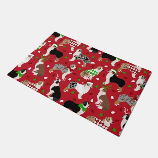 Kerstman Australian Shepherd Deurmat (Schuin)