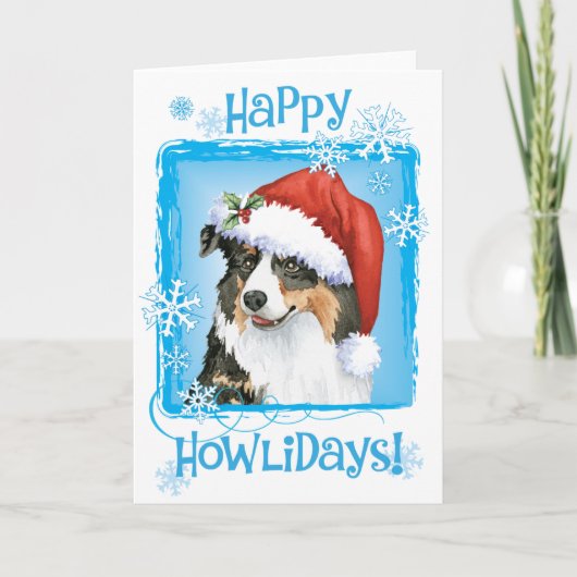 Kerstman Australian Shepherd Feestdagen Kaart (Voorkant)