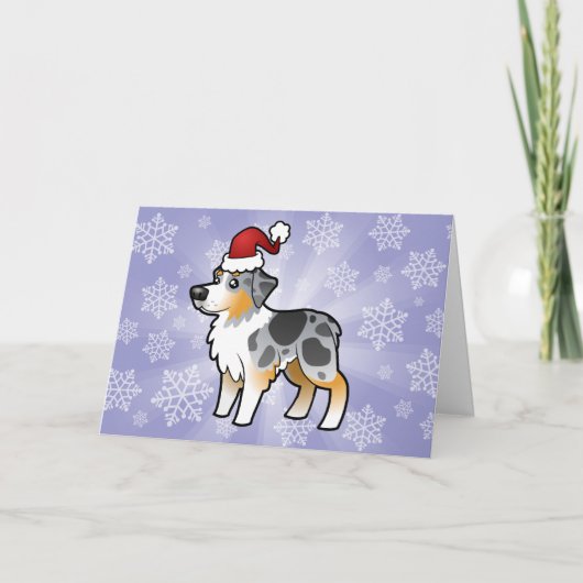 Kerstman Australian Shepherd Feestdagen Kaart (Voorkant)
