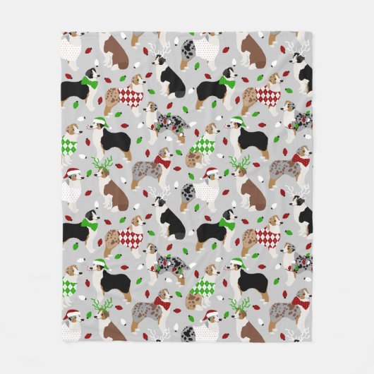 Kerstman Australian Shepherd Fleece Blanket (Voorkant)