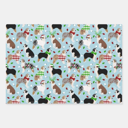 Kerstman Australian Shepherd Inpakpapier Vel (Voorkant 2)