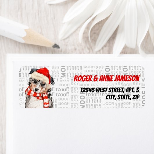 Kerstman Australian Shepherd met naam Etiket (Insitu)