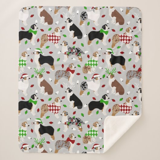Kerstman Australian Shepherd Sherpa Blanket Deken (Voorkant)