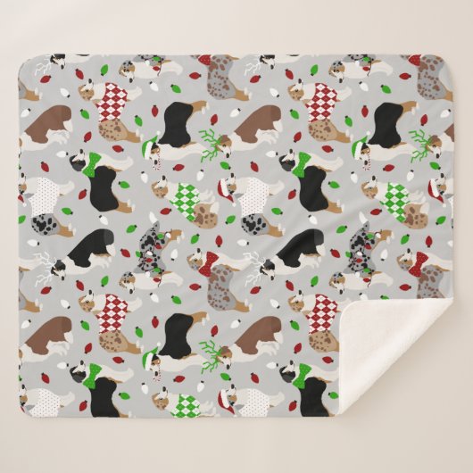 Kerstman Australian Shepherd Sherpa Blanket Deken (Voorkant (horizontaal))
