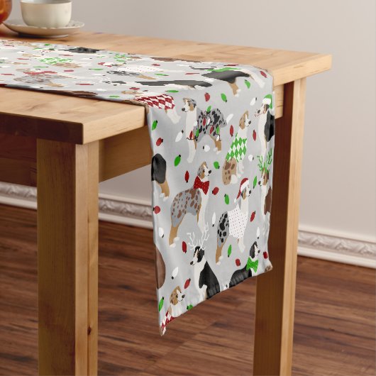 Kerstman Australian Shepherd Short Table Runner Korte Tafelloper (Voorbeeld)