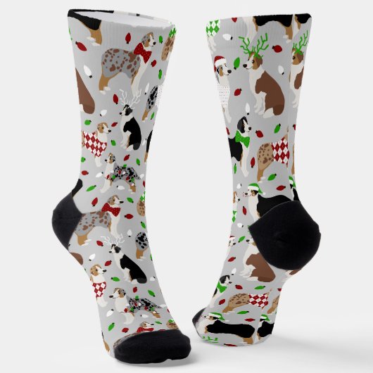Kerstman Australian Shepherd Sokken (Gebogen)